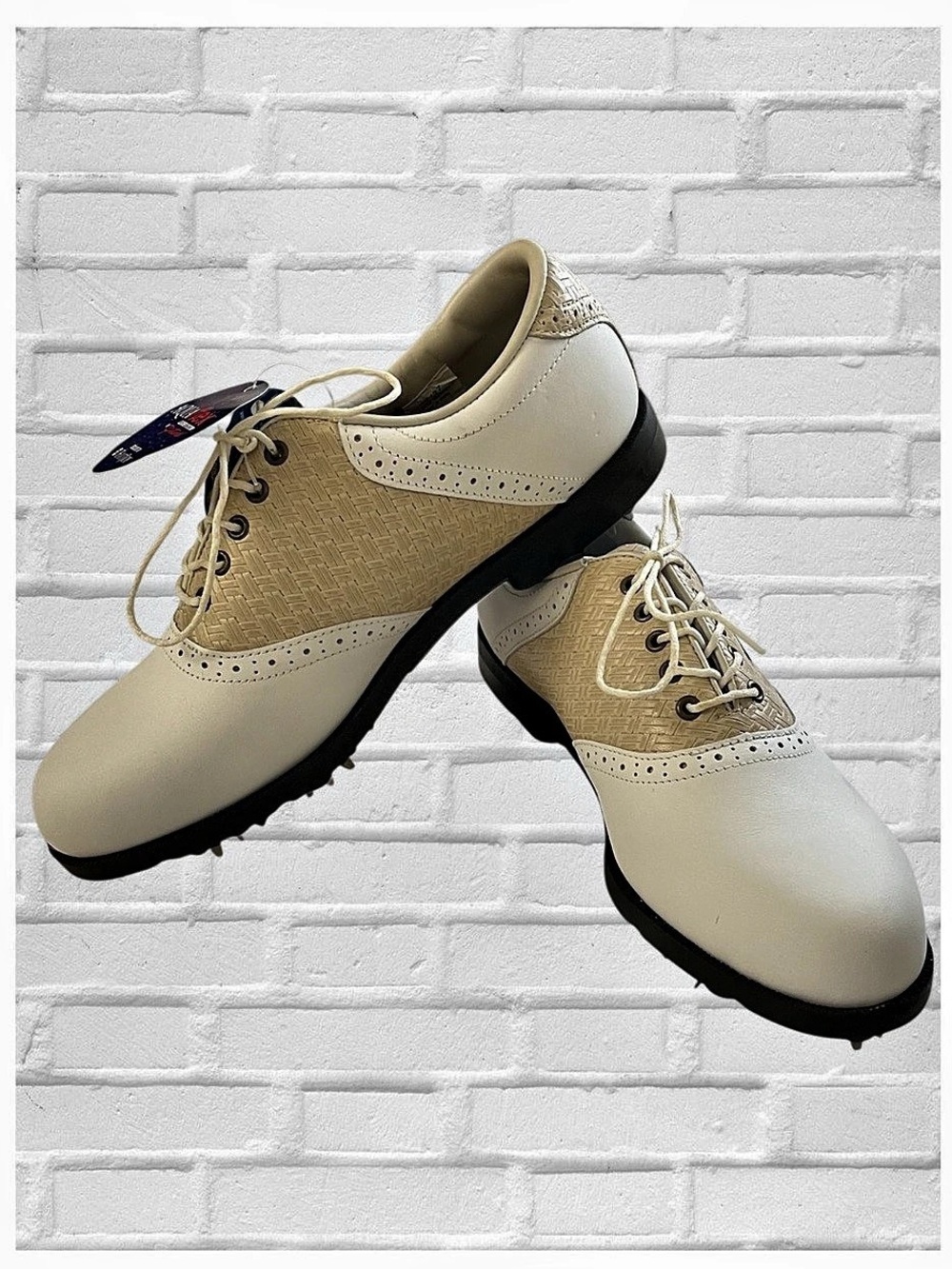 FootJoy DryJoys AquaFlex Women’s Saddle Oxford Golf Shoes White & Tan US 8 M